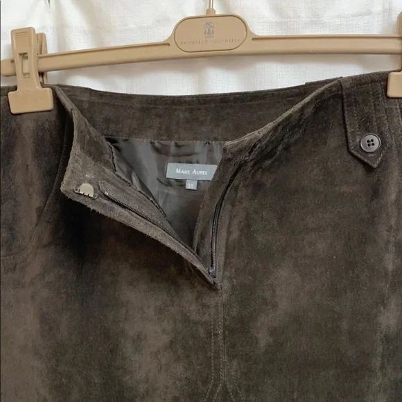Chocolate Brown Suede Leather Maxi Skirt Vintage Quiet Luxury Euro Designer - Picture 4 of 12